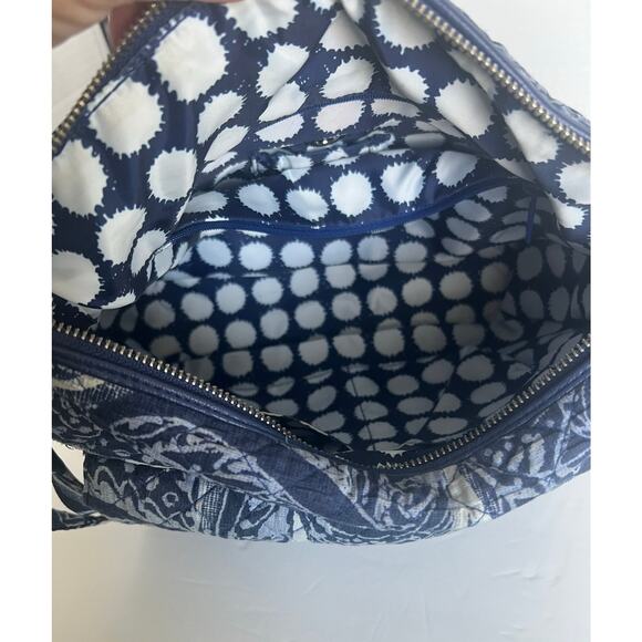 Vera Bradley Large Quilted Blue White Floral Fabric Crossbody Purse Saddle Bag - Picture 8 of 11